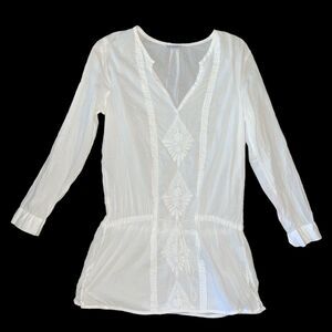 Pomegranate Resort White Embroidered Beach Pool Cover up Boho Hippie Small
